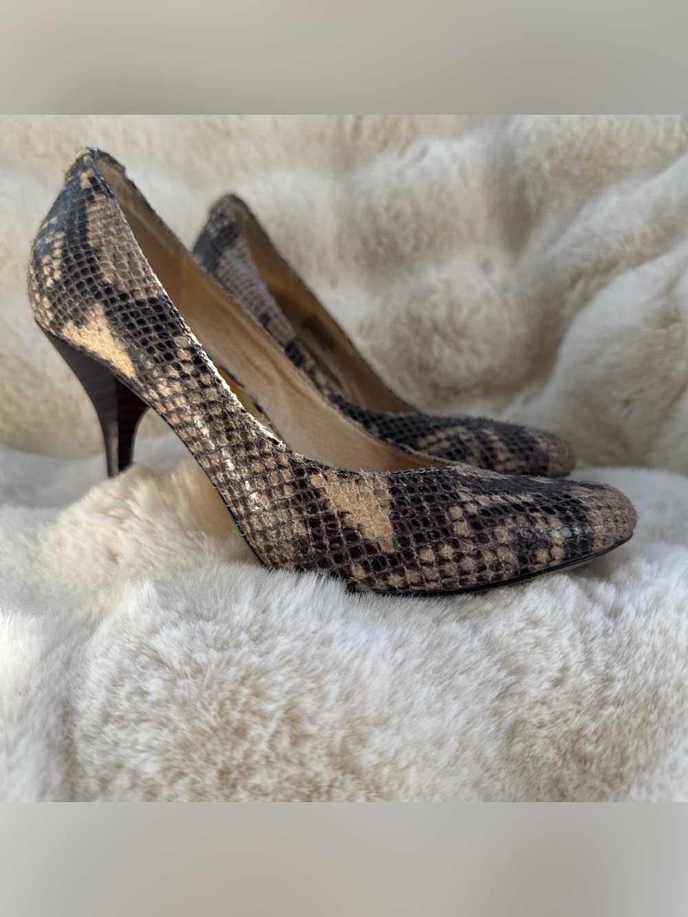 Michael Kors Snake-Print Pointed Toe Pumps in Brown and Tan